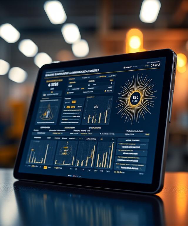 A sophisticated industrial dashboard with Art Deco geometric patterns