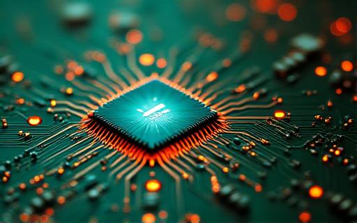 Microscopic view of PCB circuitry with quality markers
